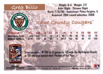2011 Grandstand Midwest League All-Stars West Division #NNO Greg Billo Back