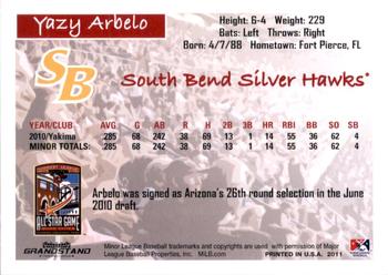 2011 Grandstand Midwest League All-Stars East Division #NNO Yazy Arbelo Back