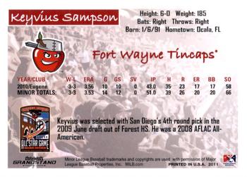 2011 Grandstand Midwest League All-Stars East Division #NNO Keyvius Sampson Back