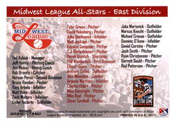 2011 Grandstand Midwest League All-Stars East Division #NNO Header / Checklist Back