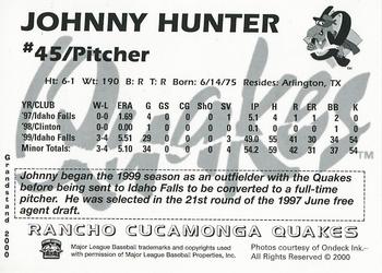 2000 Grandstand Rancho Cucamonga Quakes #15 Johnny Hunter Back