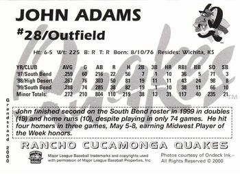 2000 Grandstand Rancho Cucamonga Quakes #1 John Adams Back