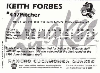 2000 Grandstand Rancho Cucamonga Quakes #10 Keith Forbes Back