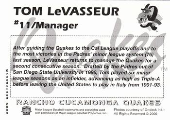 2000 Grandstand Rancho Cucamonga Quakes #18 Tom LeVasseur Back
