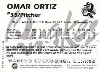 2000 Grandstand Rancho Cucamonga Quakes #24 Omar Ortiz Back