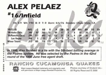 2000 Grandstand Rancho Cucamonga Quakes #26 Alex Pelaez Back