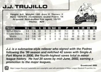 2002 Grandstand Mobile BayBears #4 J.J. Trujillo Back
