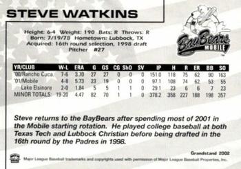 2002 Grandstand Mobile BayBears #5 Steve Watkins Back