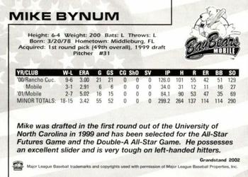 2002 Grandstand Mobile BayBears #7 Mike Bynum Back