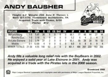 2002 Grandstand Mobile BayBears #24 Andy Bausher Back