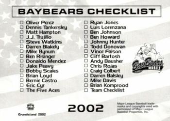 2002 Grandstand Mobile BayBears #30 Team Card Back