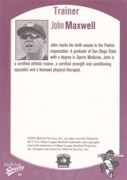 2003 MultiAd Portland Beavers #28 John Maxwell Back