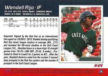 2014 Choice Greenville Drive #21 Wendell Rijo Back