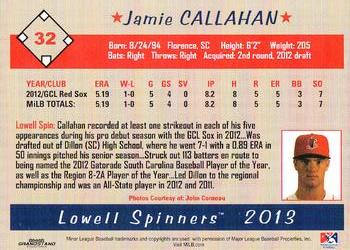 2013 Grandstand Lowell Spinners #NNO Jamie Callahan Back