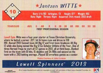 2013 Grandstand Lowell Spinners #NNO Jantzen Witte Back