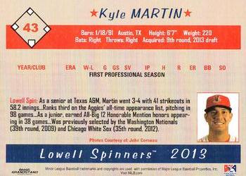 2013 Grandstand Lowell Spinners #NNO Kyle Martin Back