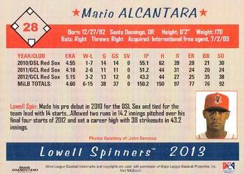 2013 Grandstand Lowell Spinners #NNO Mario Alcantara Back