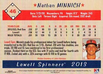 2013 Grandstand Lowell Spinners #NNO Nathan Minnich Back
