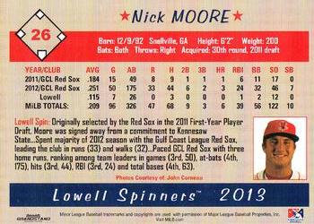 2013 Grandstand Lowell Spinners #NNO Nick Moore Back