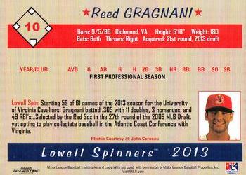 2013 Grandstand Lowell Spinners #NNO Reed Gragnani Back
