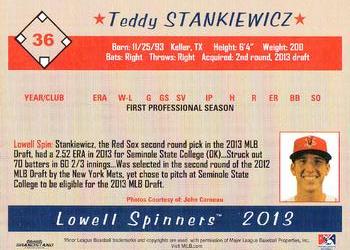 2013 Grandstand Lowell Spinners #NNO Teddy Stankiewicz Back