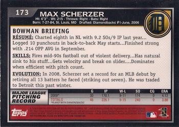 2010 Bowman Chrome #173 Max Scherzer  Back