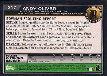 2010 Bowman Chrome #217 Andy Oliver  Back