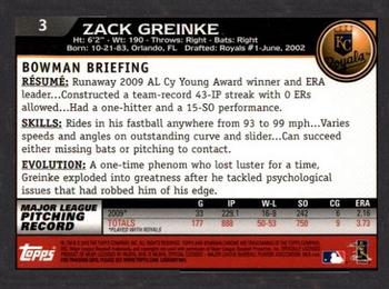 2010 Bowman Chrome #3 Zack Greinke  Back