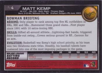 2010 Bowman Chrome #4 Matt Kemp  Back