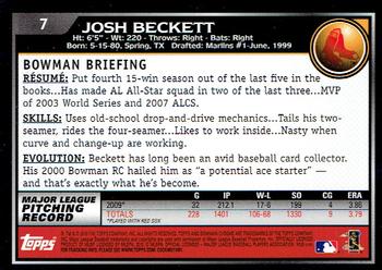 2010 Bowman Chrome #7 Josh Beckett  Back