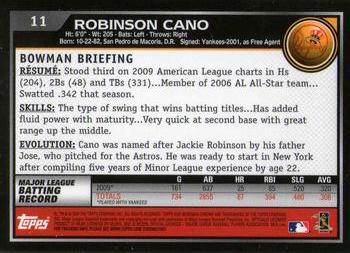 2010 Bowman Chrome #11 Robinson Cano  Back