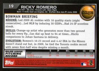 2010 Bowman Chrome #19 Ricky Romero  Back