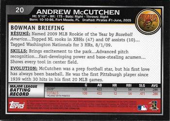 2010 Bowman Chrome #20 Andrew McCutchen  Back