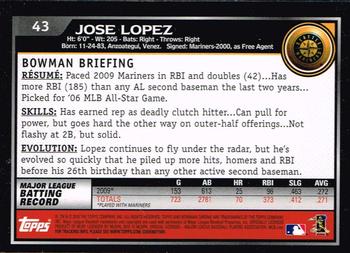 2010 Bowman Chrome #43 Jose Lopez  Back