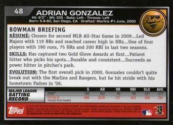 2010 Bowman Chrome #48 Adrian Gonzalez  Back