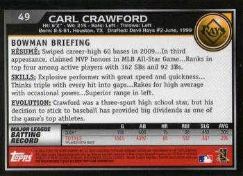 2010 Bowman Chrome #49 Carl Crawford  Back