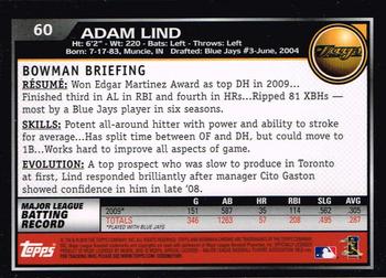2010 Bowman Chrome #60 Adam Lind  Back