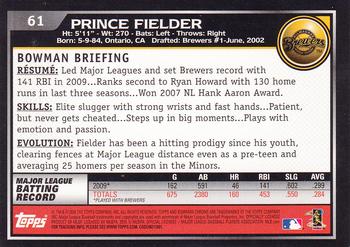 2010 Bowman Chrome #61 Prince Fielder  Back