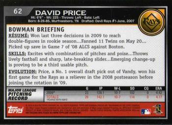 2010 Bowman Chrome #62 David Price  Back