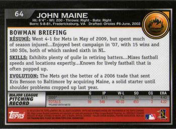 2010 Bowman Chrome #64 John Maine  Back