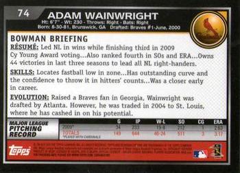 2010 Bowman Chrome #74 Adam Wainwright  Back