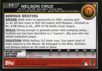 2010 Bowman Chrome #77 Nelson Cruz  Back