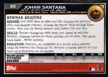 2010 Bowman Chrome #80 Johan Santana  Back
