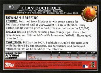 2010 Bowman Chrome #83 Clay Buchholz  Back