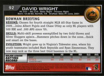 2010 Bowman Chrome #92 David Wright  Back