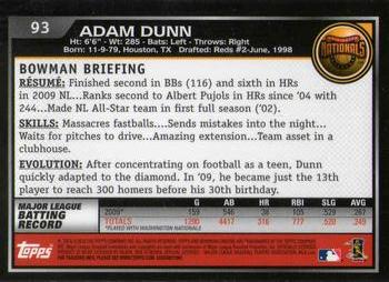 2010 Bowman Chrome #93 Adam Dunn  Back