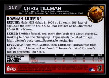 2010 Bowman Chrome #117 Chris Tillman  Back