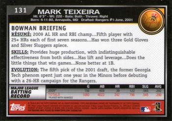 2010 Bowman Chrome #131 Mark Teixeira  Back