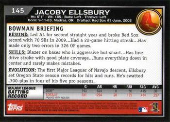 2010 Bowman Chrome #145 Jacoby Ellsbury  Back
