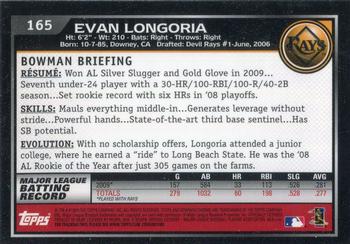 2010 Bowman Chrome #165 Evan Longoria  Back